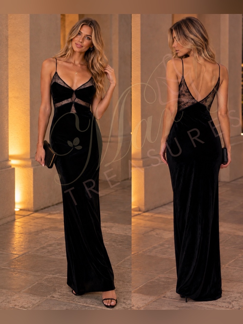 NWT Zara Black Lace-Trim Velvet Evening Cocktail Dress Sz XS